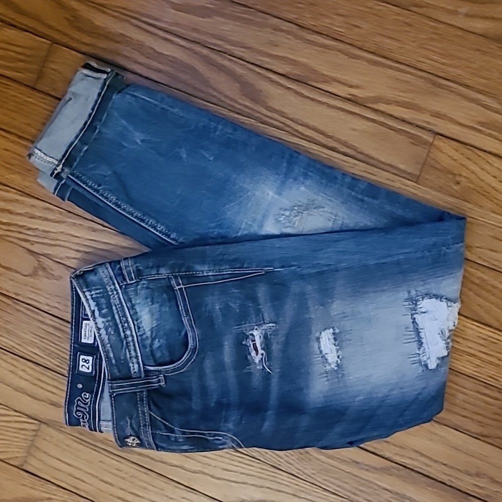 Miss Me Women’s Peek A Boo Plaid Distressed Signature Skinny Jeans Size 28